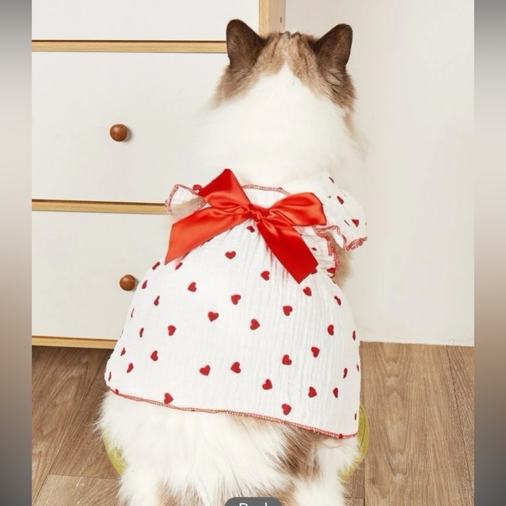 Heart Print Bow Decor Pet Dress dog cat beautiful red white size M new